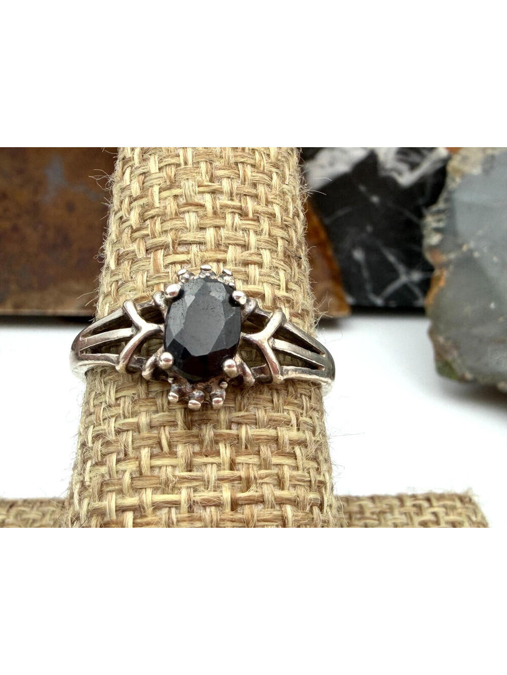 Vintage Sterling Silver Stamped 7 NV 925 Onyx Ring